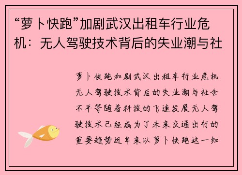 “萝卜快跑”加剧武汉出租车行业危机：无人驾驶技术背后的失业潮与社会不平等