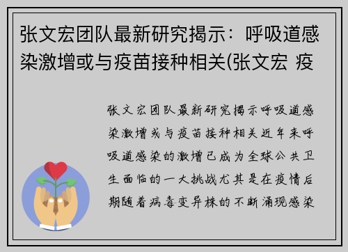 张文宏团队最新研究揭示：呼吸道感染激增或与疫苗接种相关(张文宏 疫苗不普遍接种 疫情难改善)