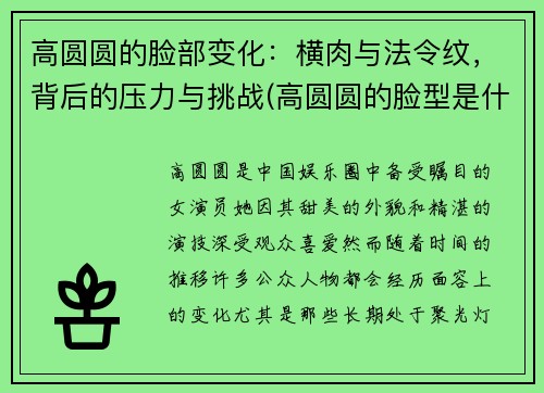 高圆圆的脸部变化：横肉与法令纹，背后的压力与挑战(高圆圆的脸型是什么脸型)
