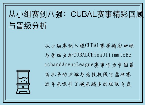 从小组赛到八强：CUBAL赛事精彩回顾与晋级分析