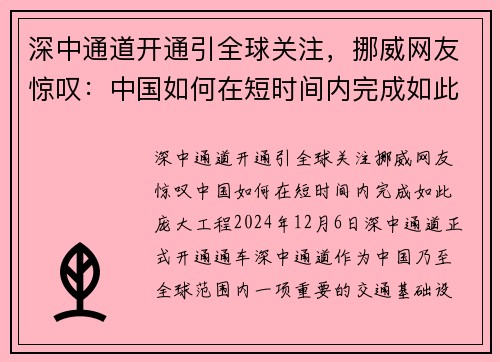 深中通道开通引全球关注，挪威网友惊叹：中国如何在短时间内完成如此庞大工程？