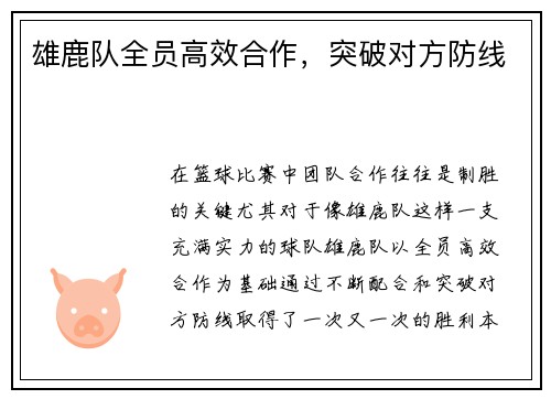 雄鹿队全员高效合作，突破对方防线