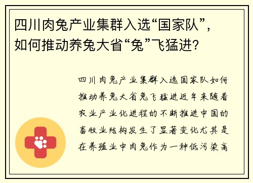四川肉兔产业集群入选“国家队”，如何推动养兔大省“兔”飞猛进？