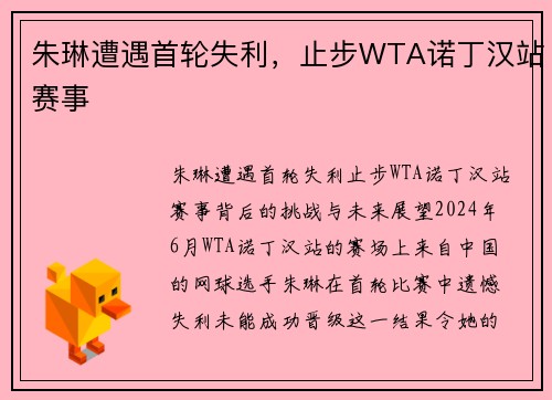 朱琳遭遇首轮失利，止步WTA诺丁汉站赛事